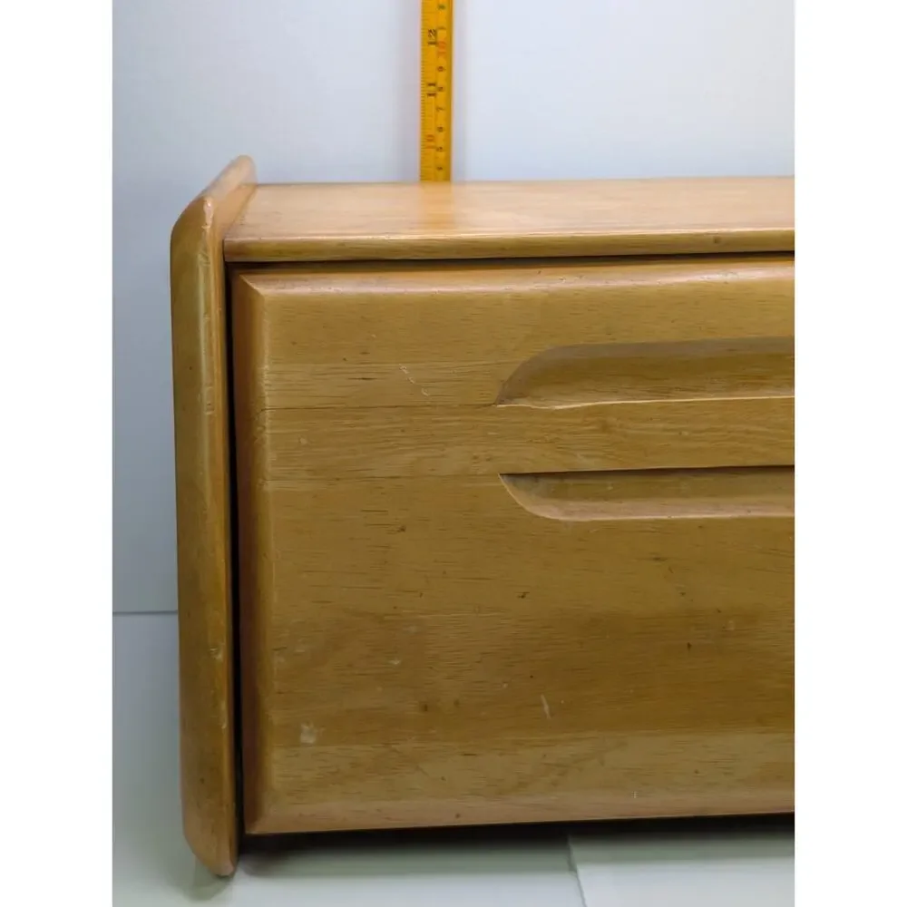 Vintage Dolphin Genuine Teakwood Bread Box Thailand MCM Drop Front Storage